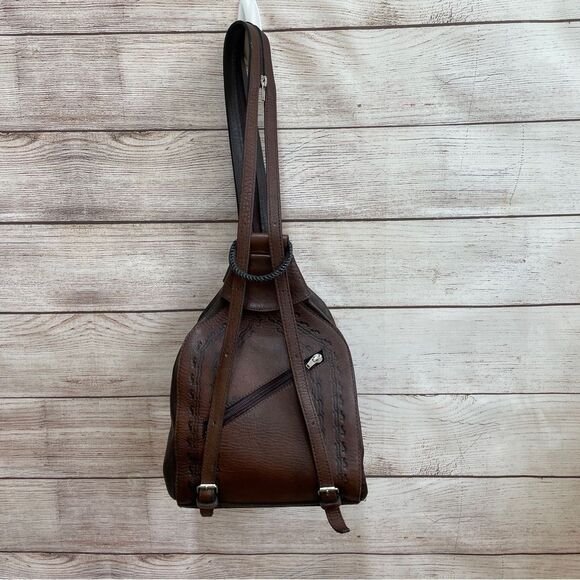 VINTAGE TOOLED LEATHER BACKPACK/SLING BAG‎ IN BROWN main image 5